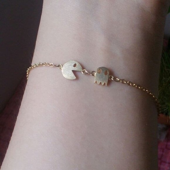 Pac Man and Ghost Gold Charm Bracelet - Picture 4 of 5